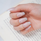 Vibeficant Glaze Pink Press on Nails Short Coffin French Tip with Blue Glazed Donut Design